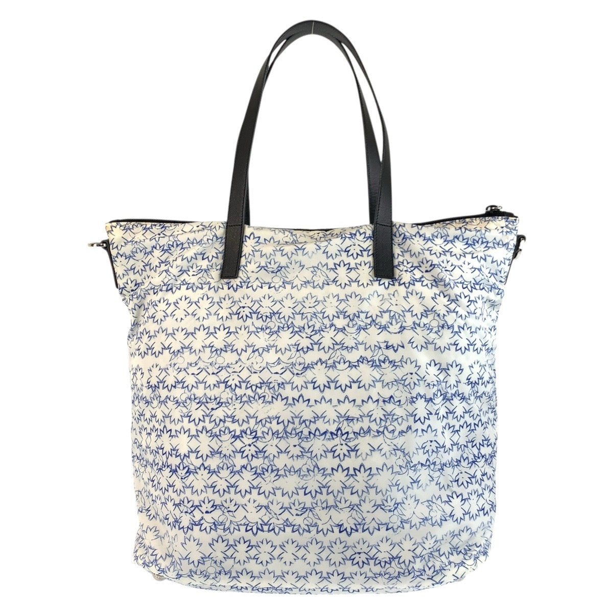 Tote Bag , White Blue Tote Bag Leather Nylon Shoulder Bag