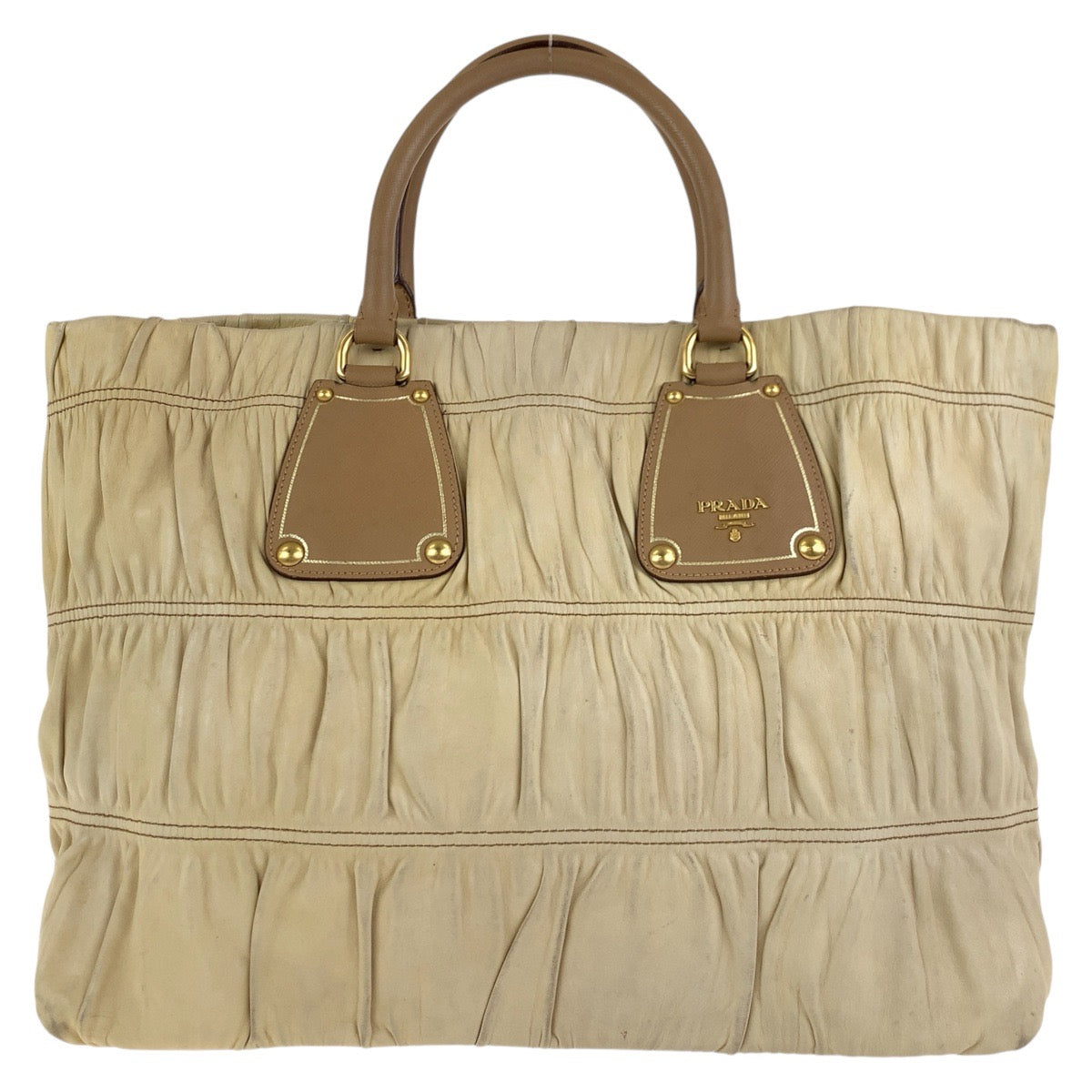 Tote Bag Metal Tote Bag Shoulder Bag Leather Beige Safiano Women