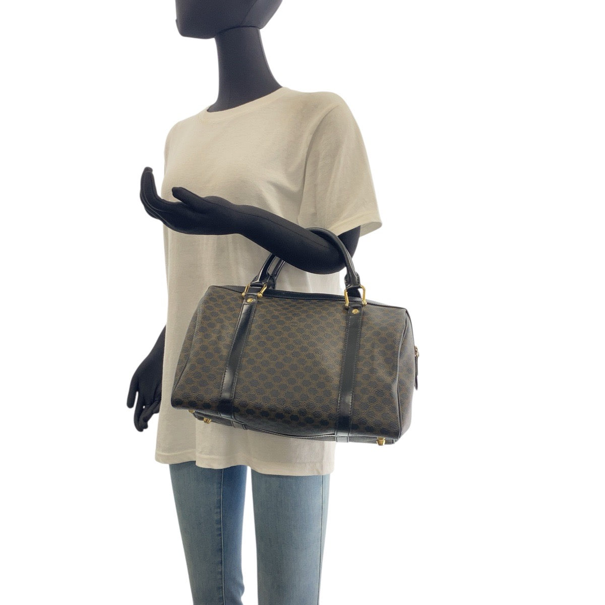 Dm Pvc Metal Handbag Boston Duffel Bag Black Brown Travel Bag