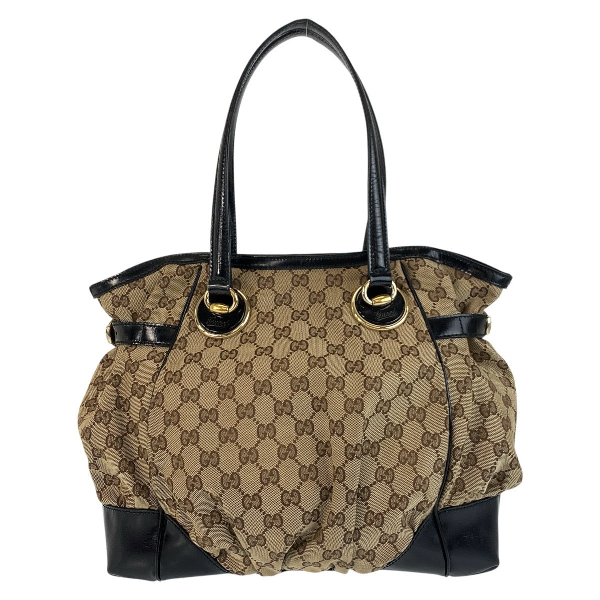 Gucci GG , Gold Metal Leather Canvas Black Beige Shoulder Bag