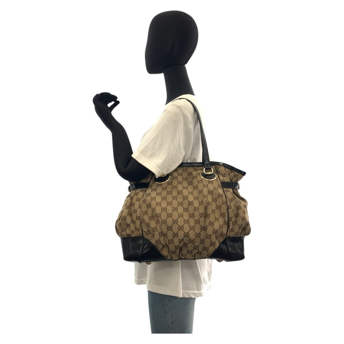 Gucci GG , Gold Metal Leather Canvas Black Beige Shoulder Bag