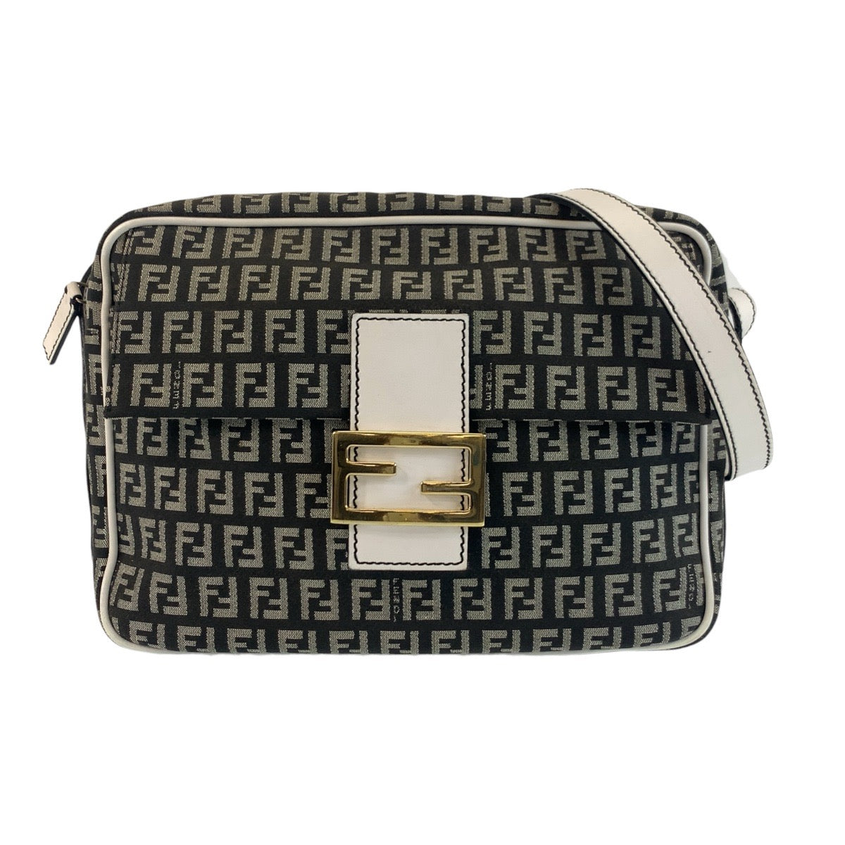 Fendi Shoulder Bag Gold Shoulder Bag Pochette Zucchino Mamma Leather Canvas Metal