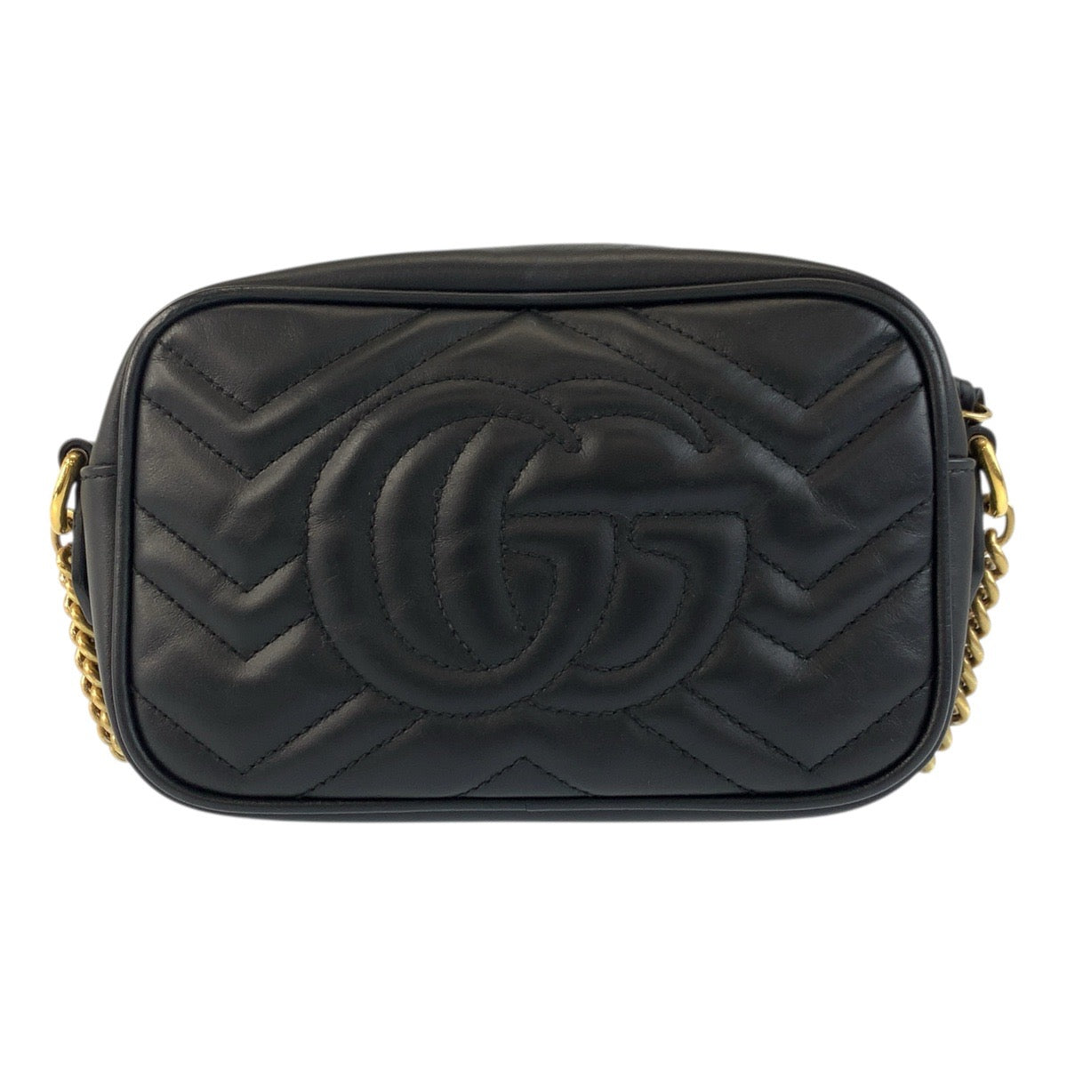 Gucci GoldMetal pochette GG Marmont camera Leather Black Mini Crossbody Bag
