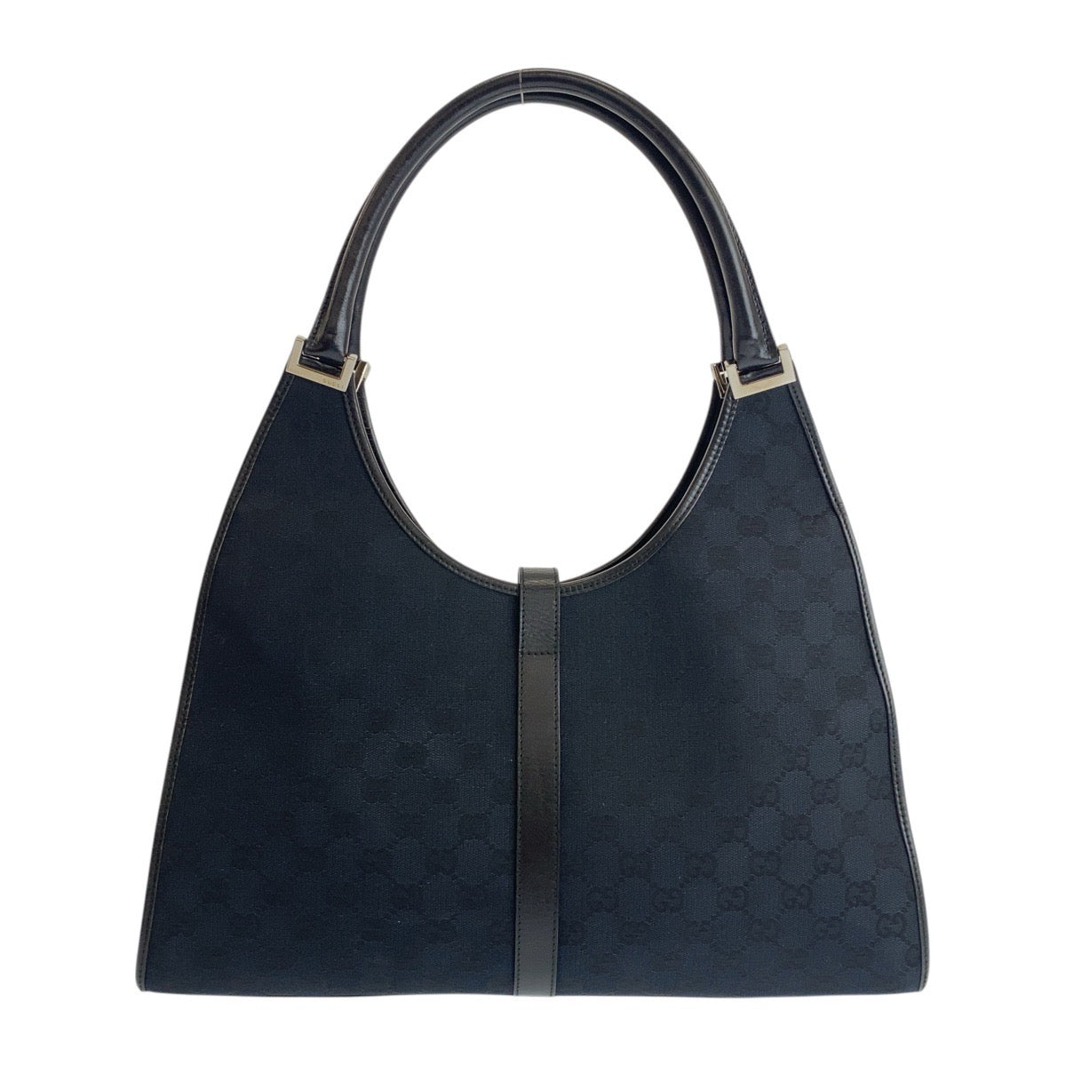 Gucci 002 GG , SilverMetal Jackie Leather Canvas Black Shoulder Bag