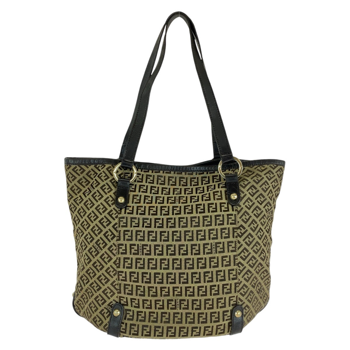 Fendi Zucchino 2Way Bag Leather Canvas Travel Bag