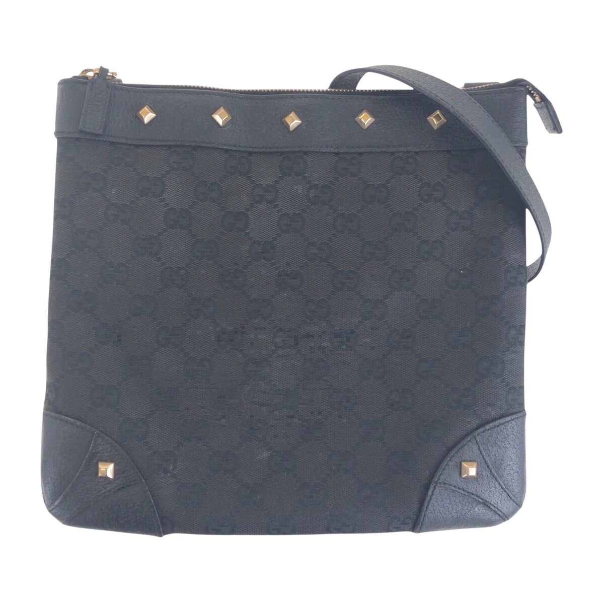 Gucci GG , GoldMetal pochette Studs Leather Canvas Black Shoulder Bag