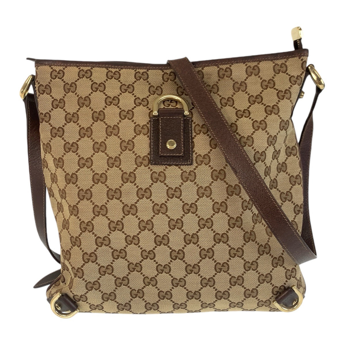Gucci GG , Gold Metal pochette Leather Canvas Brown Beige Shoulder Bag