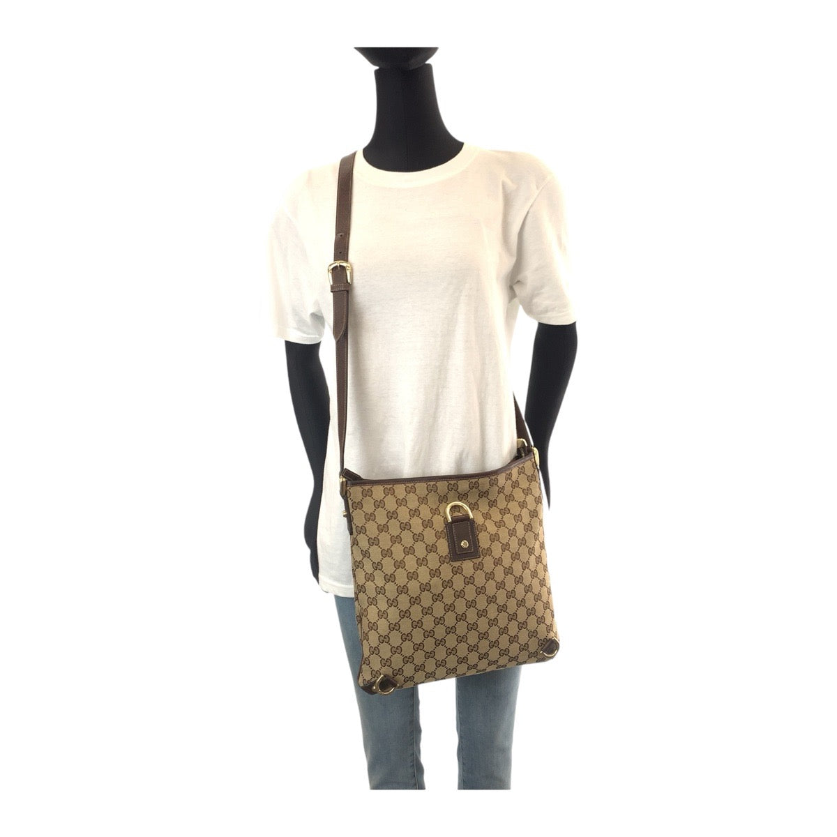 Gucci GG , Gold Metal pochette Leather Canvas Brown Beige Shoulder Bag