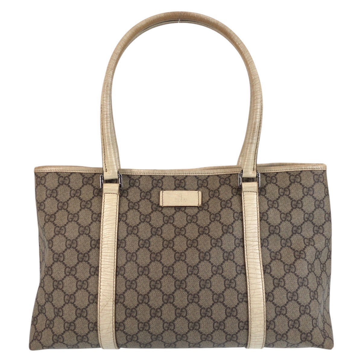 Gucci GG Leather Canvas White Beige Shoulder Bag