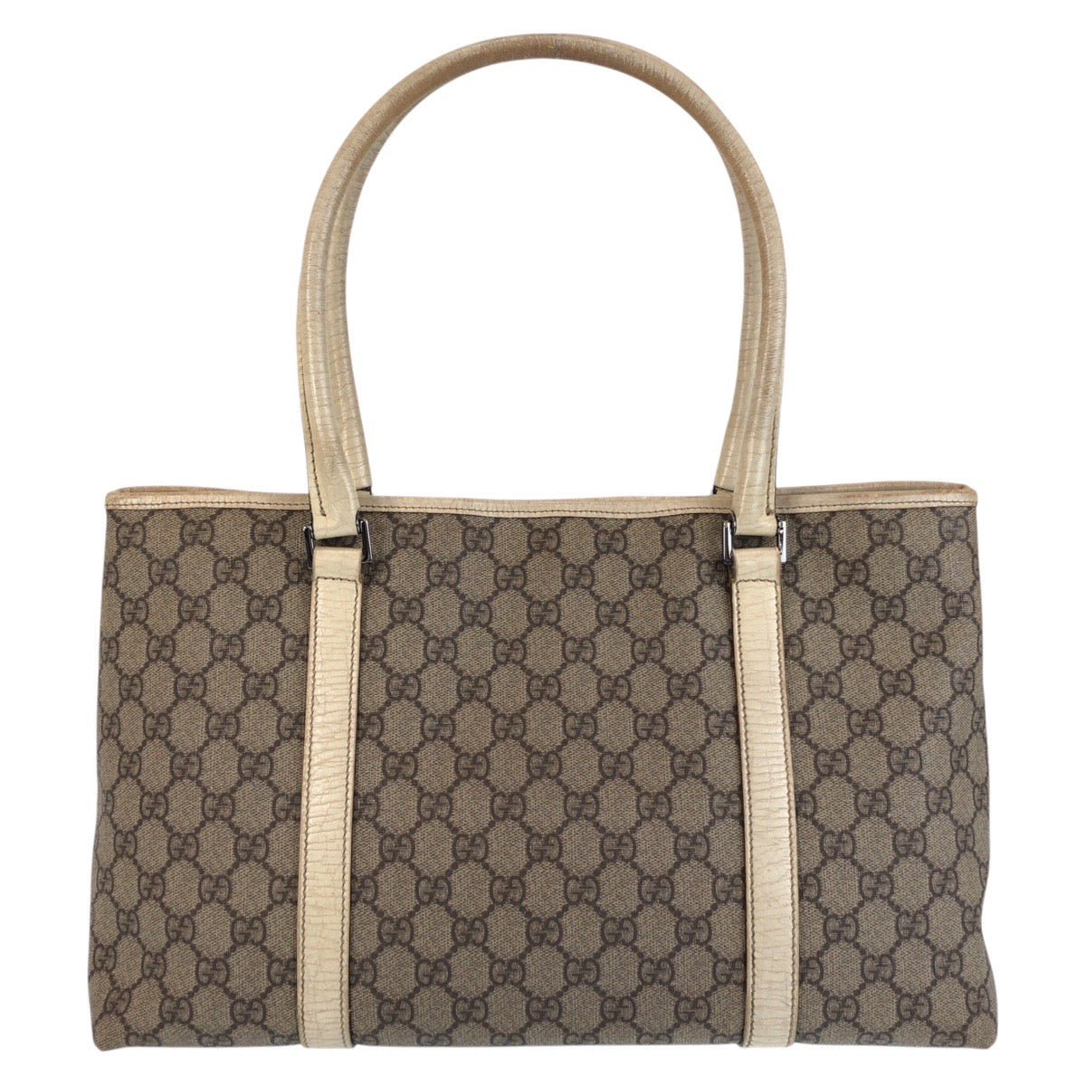 Gucci GG Leather Canvas White Beige Shoulder Bag