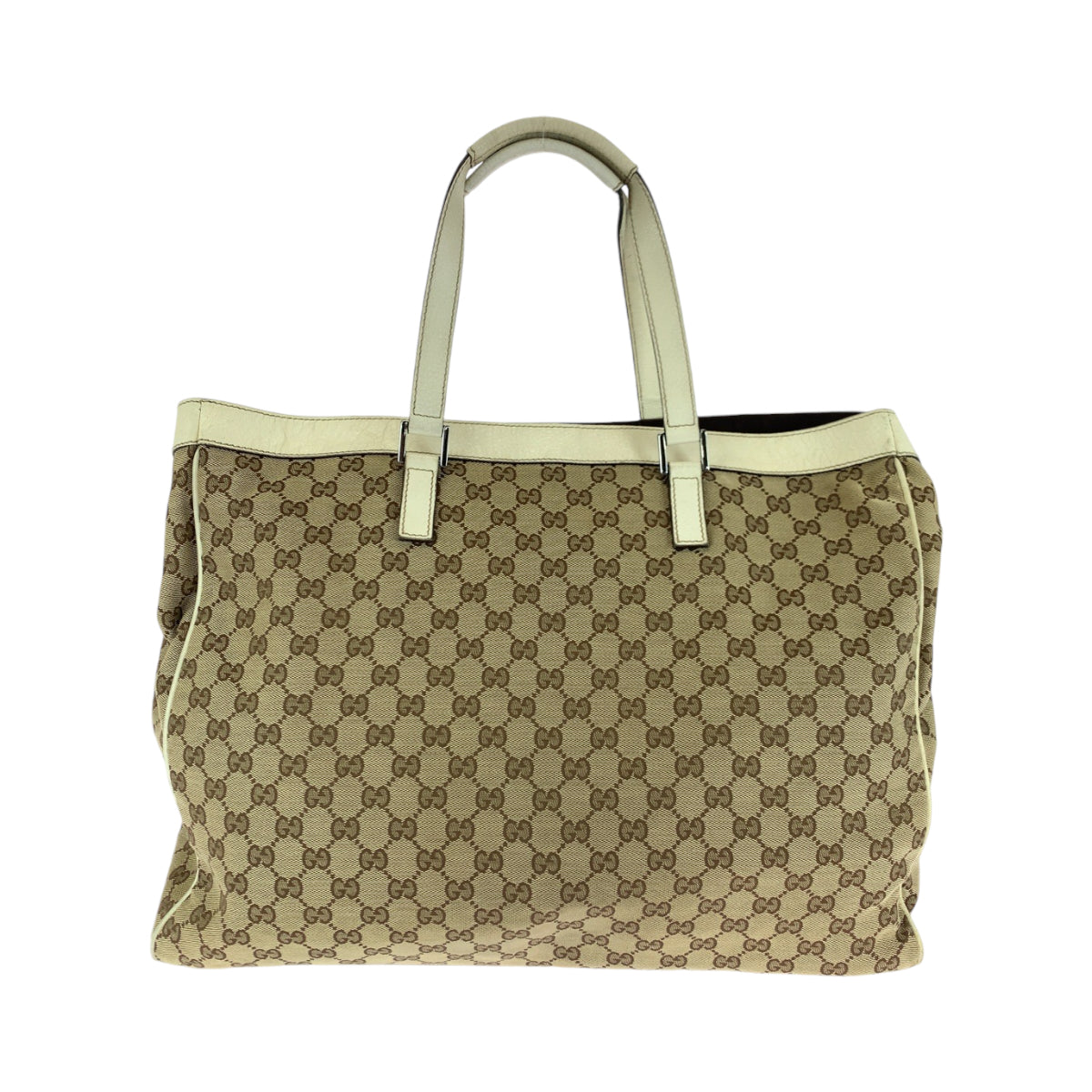 Gucci GG SilverMetal Canvas White Beige Shoulder Bag 2