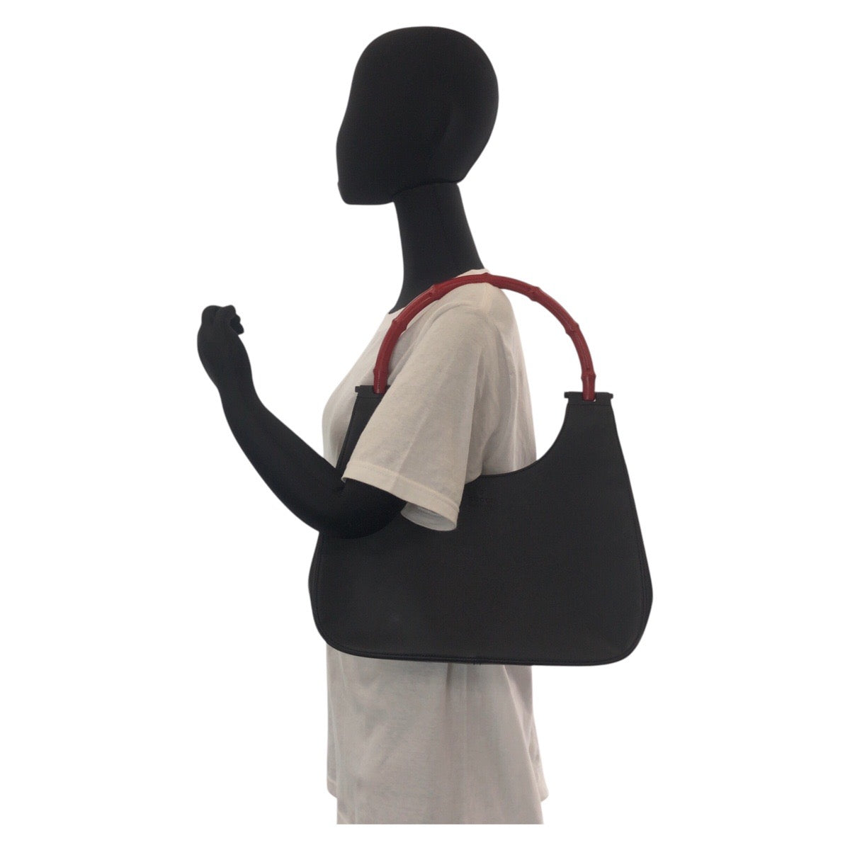 Gucci 001 , Bamboo Leather Black Red Shoulder Bag