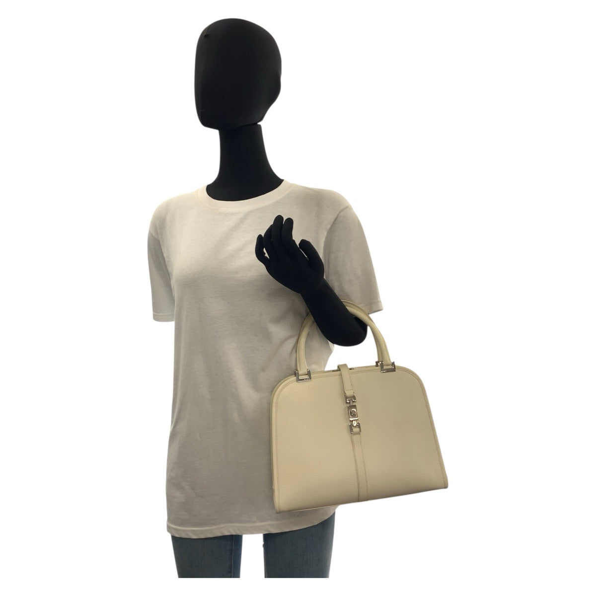 Gucci 002 SilverMetal Jackie Leather White Handbag