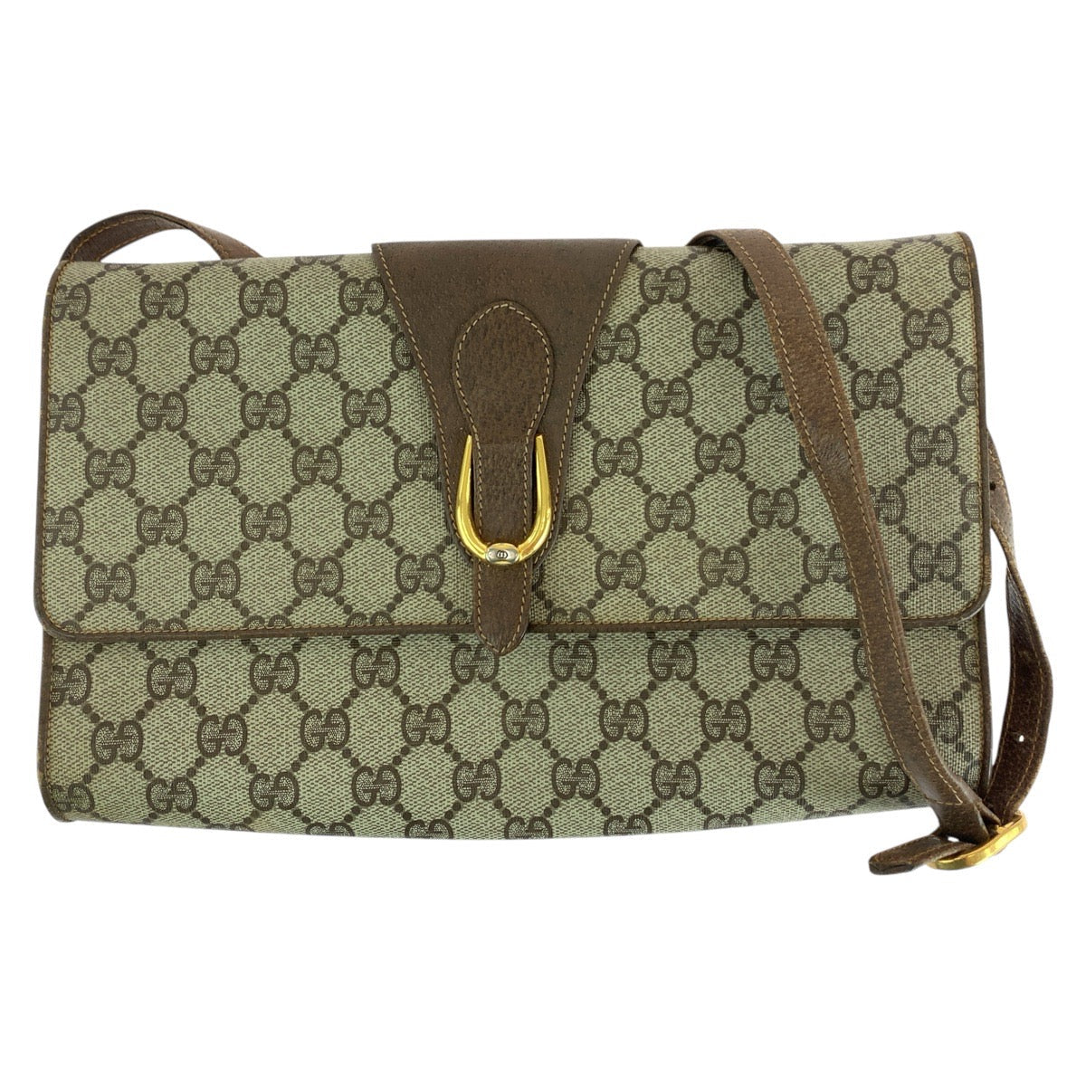 Gucci 94 02 050 GG Supreme Leather Canvas Brown Gold Shoulder Bag