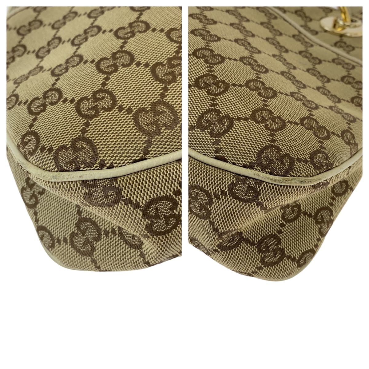 Gucci GG Ivory Metal Canvas Brown Beige Gold Shoulder Bag