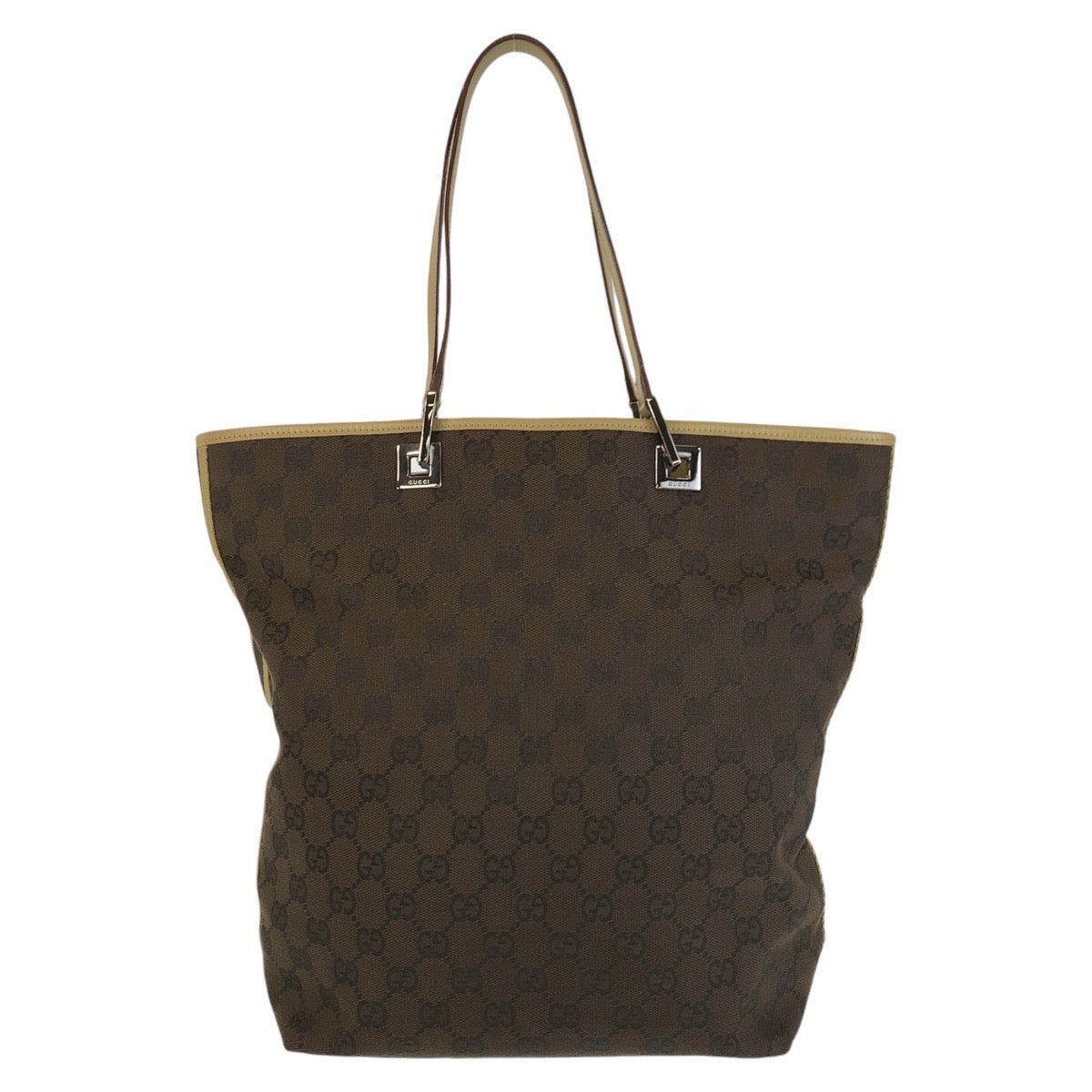 Gucci GG , SilverMetal Leather Canvas Brown Beige Shoulder Bag 2