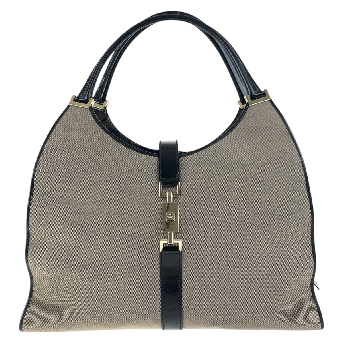 Gucci 019 , Gray Gold Metal Leather Canvas Black Beige Shoulder Bag