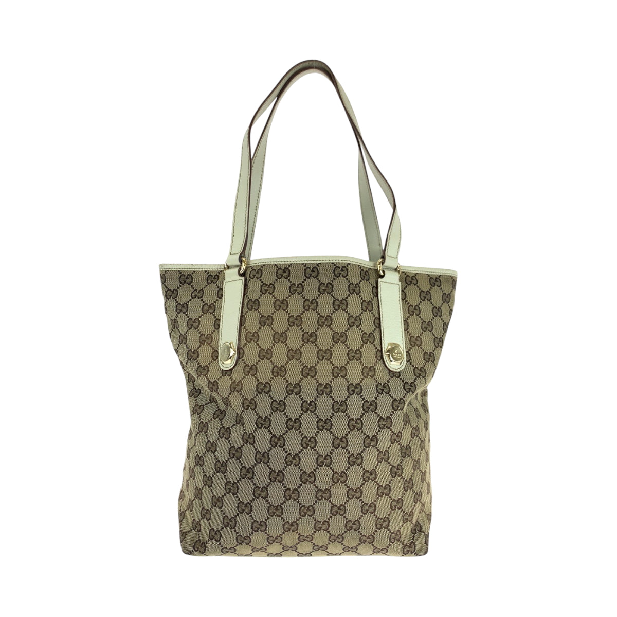Gucci GG Metal Canvas White Beige Gold Shoulder Bag