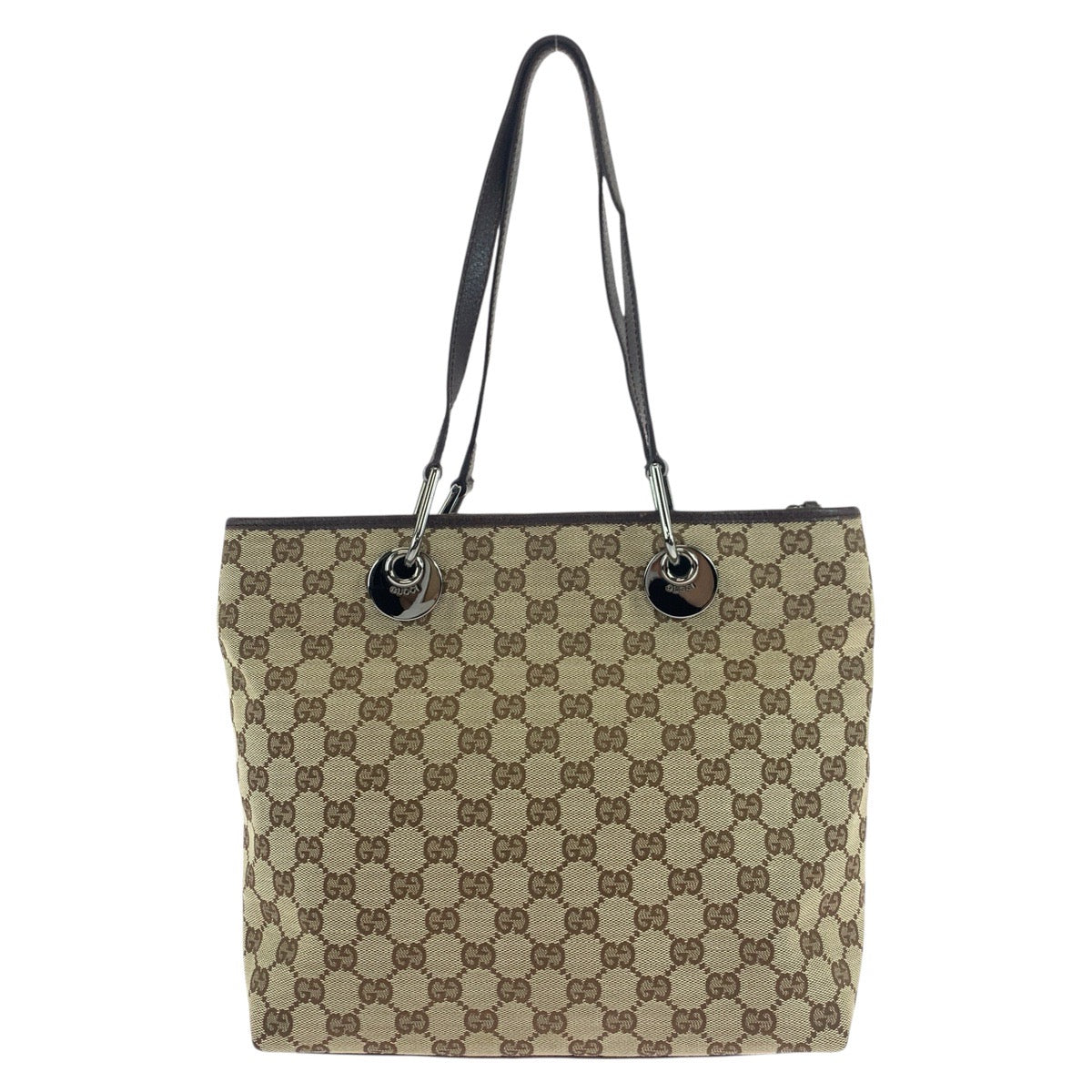 Gucci GG , Metal Leather Canvas Brown Silver Shoulder Bag