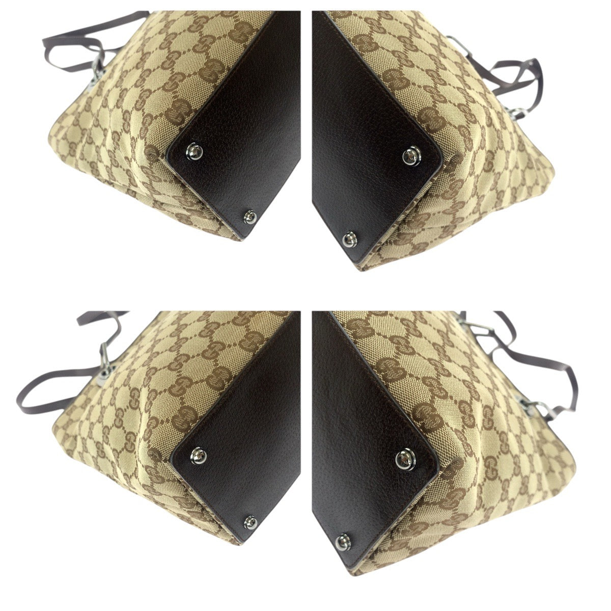 Gucci GG , Metal Leather Canvas Brown Silver Shoulder Bag