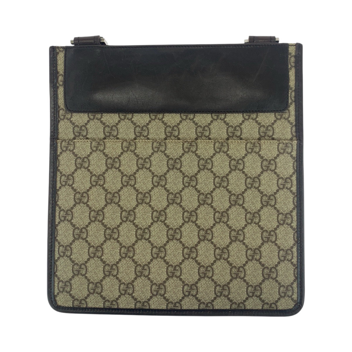 Gucci GG Supreme , Metal pochette Leather Canvas Brown Silver Shoulder Bag