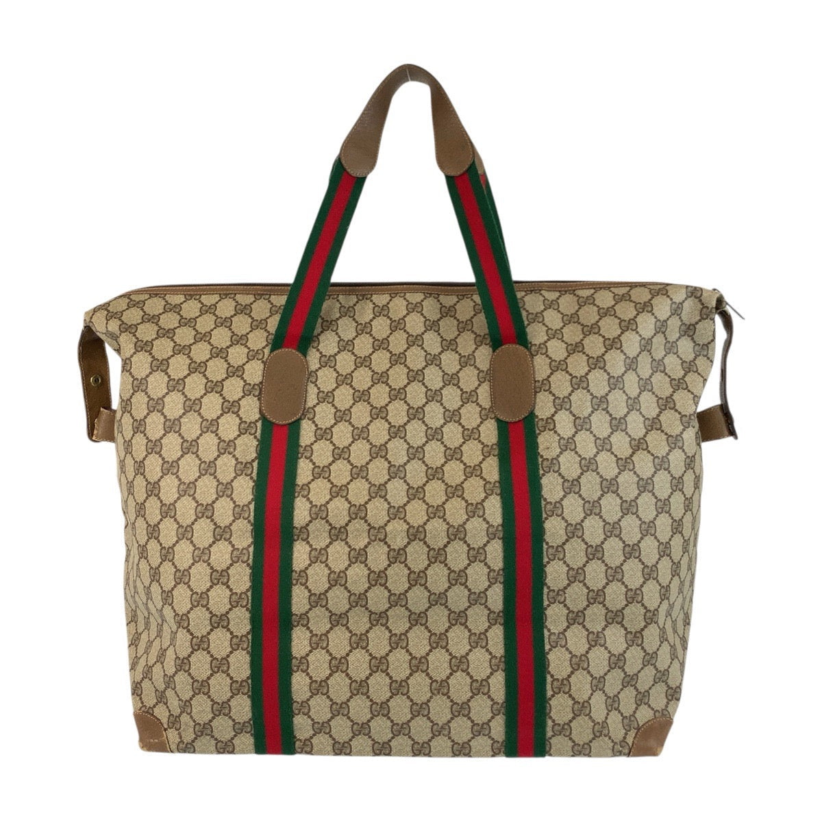 Gucci 89 19 012 GG Supreme Leather Canvas Brown Beige Shoulder Bag