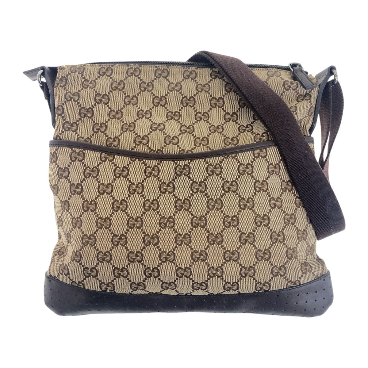 Gucci GG , SilverMetal Leather Canvas Brown Beige Crossbody Bag