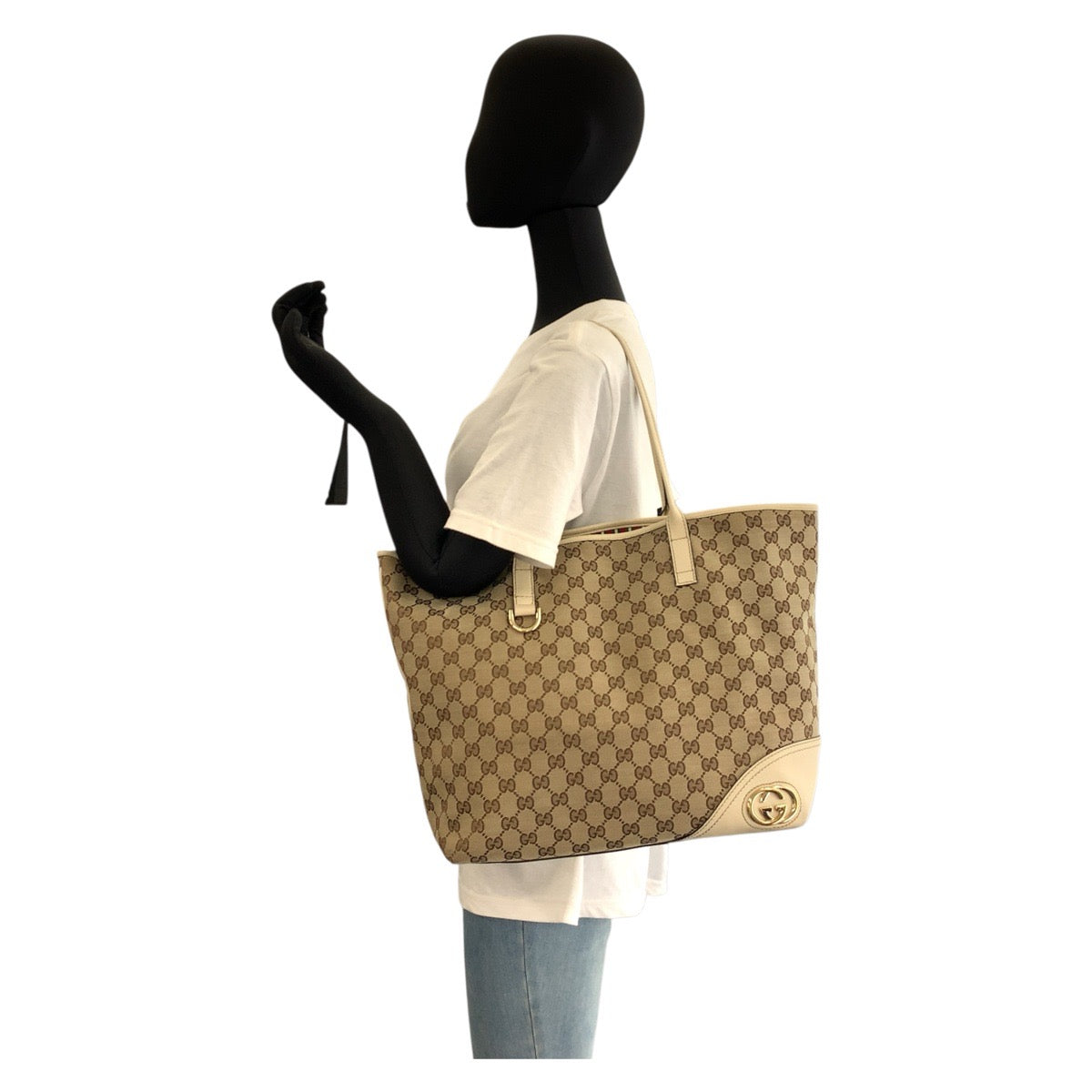 Gucci GG , Abby Newbritt Leather Canvas Beige Tote Bag