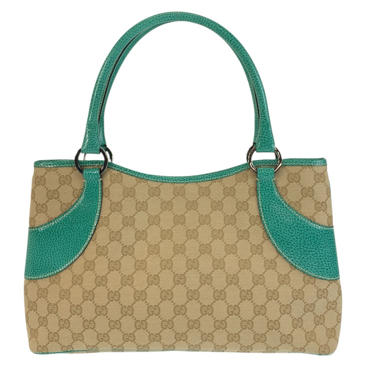 Gucci GG , SilverMetal Leather Canvas Beige Green Shoulder Bag