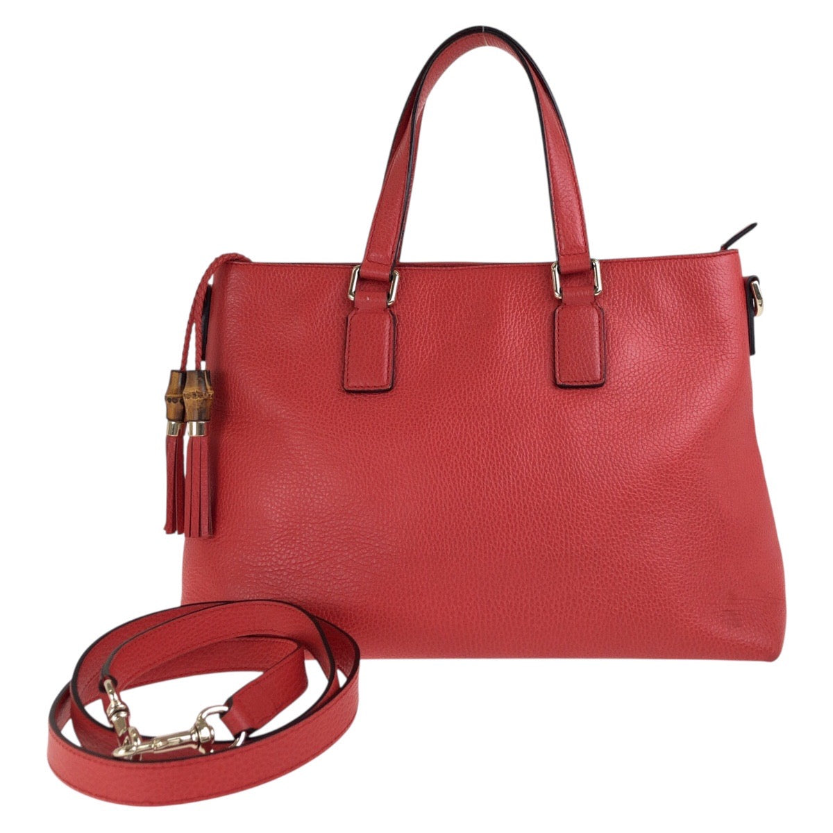 Gucci Metal 2way Bamboo Tassel Leather Red Gold Shoulder Bag