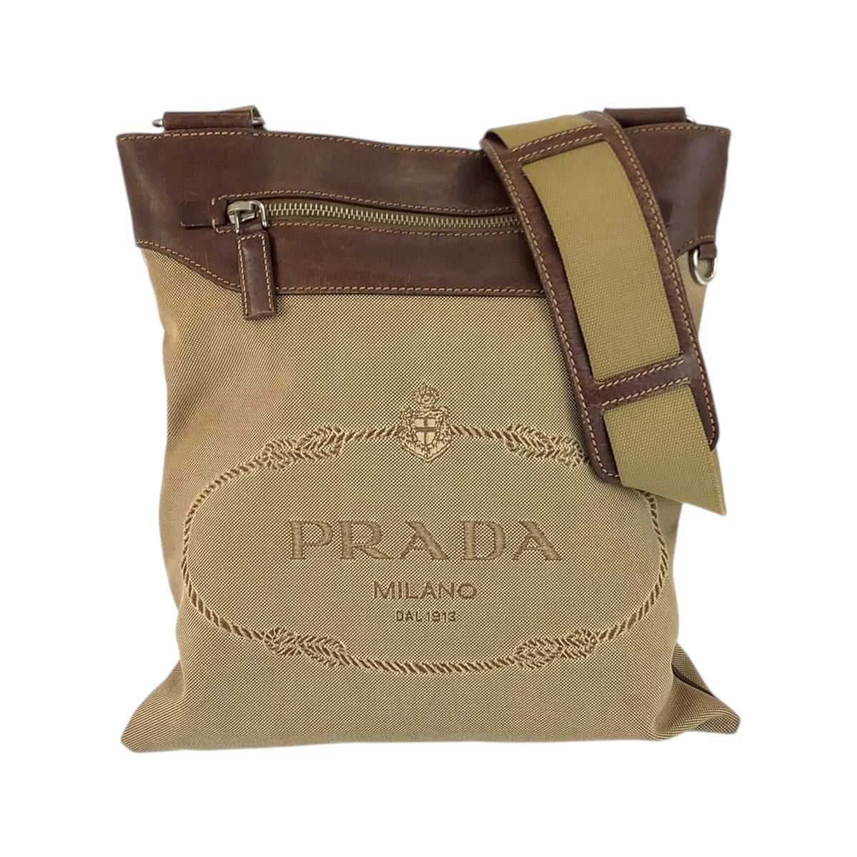 Shoulder Bag , Beige Silvermetal Shoulder Bag Leather Canvas Jacquard Women
