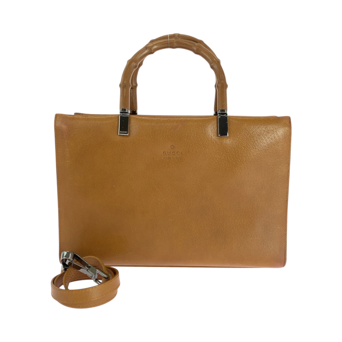Gucci 002 Camel SilverMetal 2way Bamboo Leather Shoulder Bag