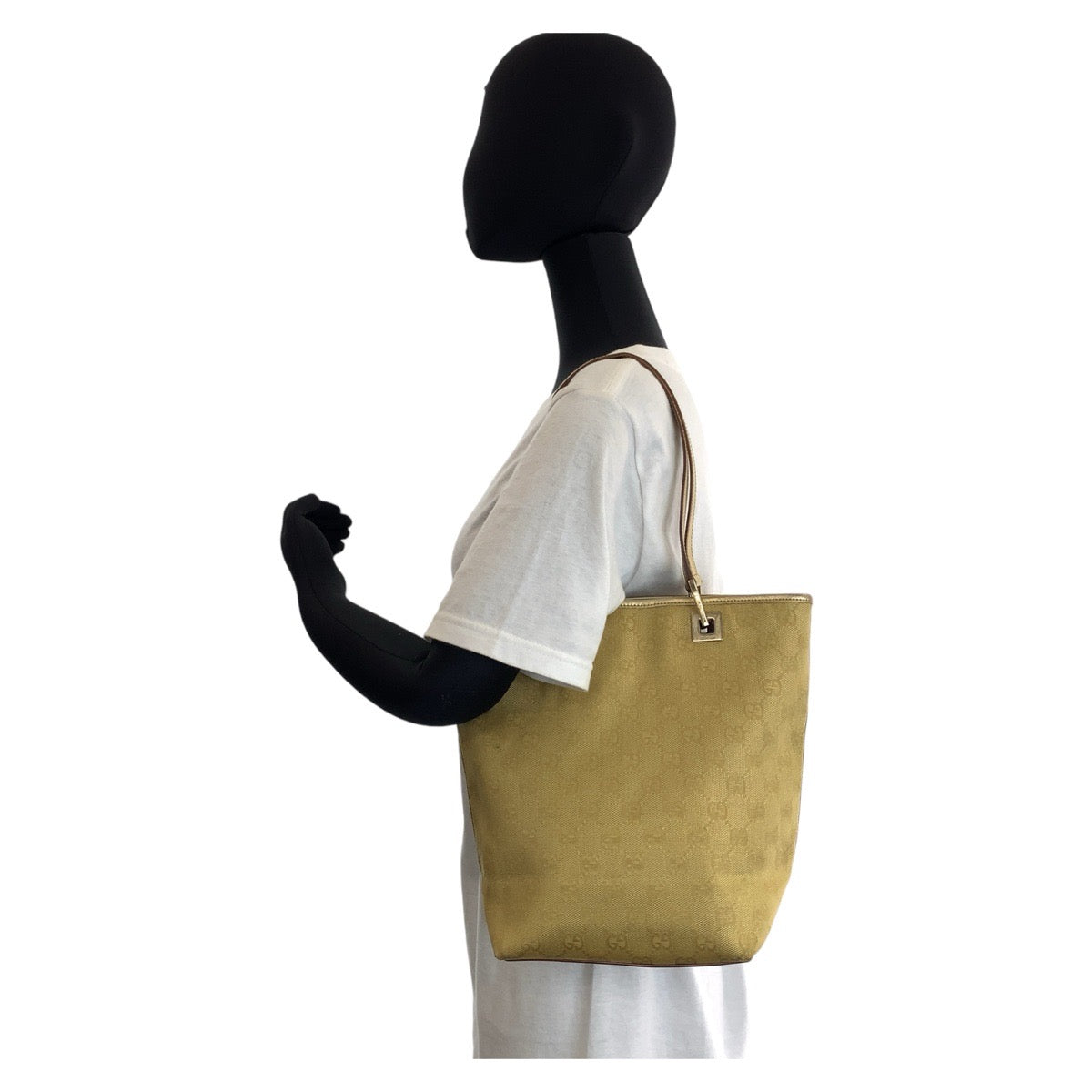 Gucci 002 GG Leather Canvas Gold Shoulder Bag
