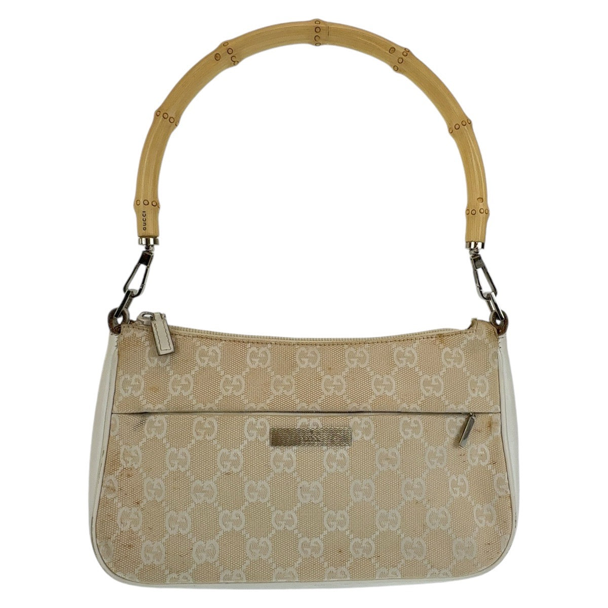 Gucci 001 GG , Accessory Pouch Leather Canvas White Beige Shoulder Bag