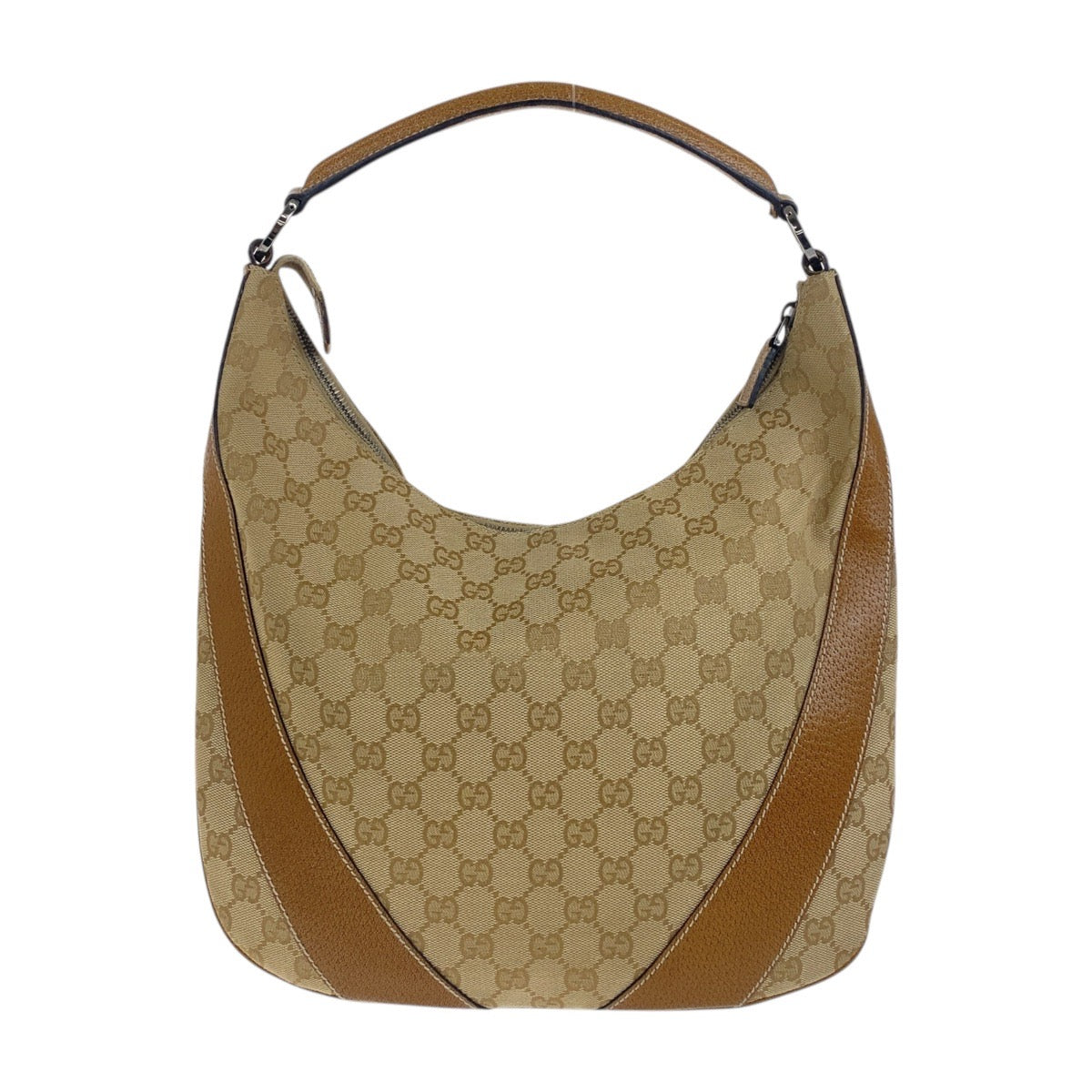 Gucci GG , SilverMetal Leather Canvas Brown Beige Shoulder Bag 3