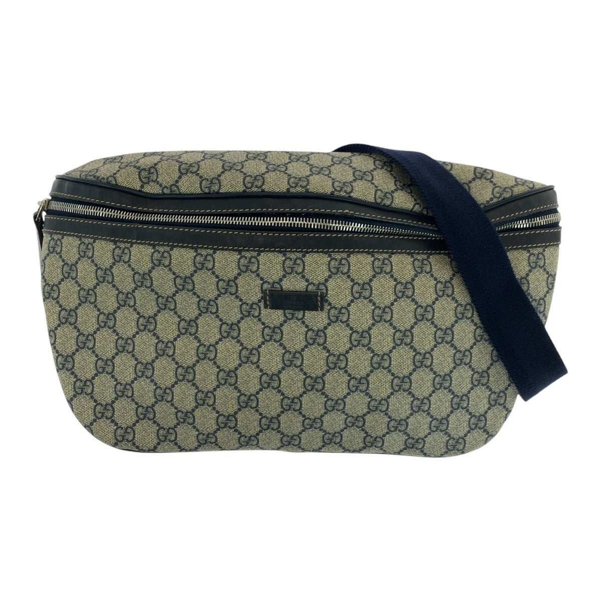 Gucci GG Supreme SilverMetal Canvas Beige Navy Shoulder Bag