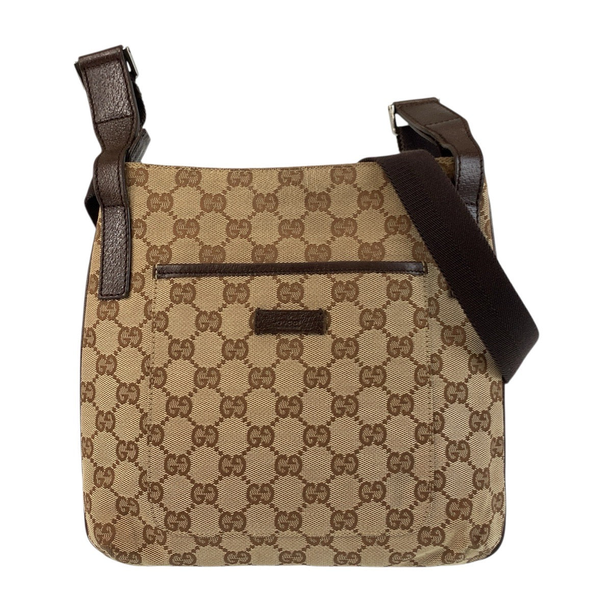 Gucci GG , SilverMetal pochette Leather Canvas Brown Beige Shoulder Bag