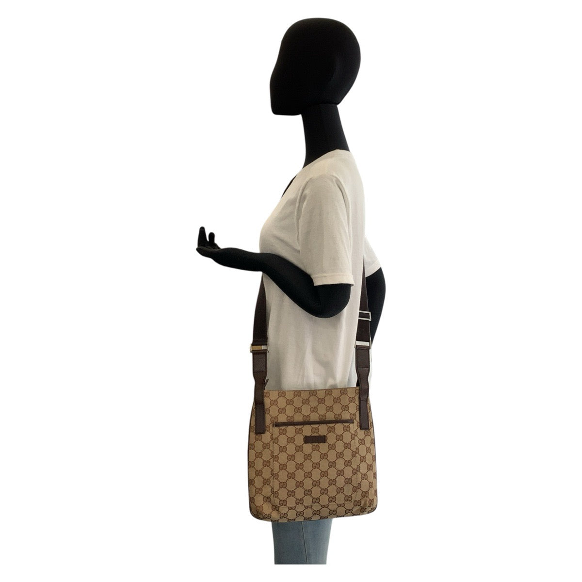 Gucci GG , SilverMetal pochette Leather Canvas Brown Beige Shoulder Bag