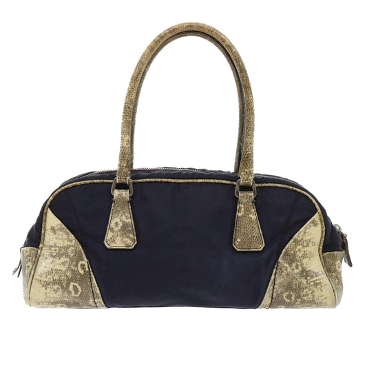 Prada Hand Bag Auth Leather Nylon Beige Travel Bag