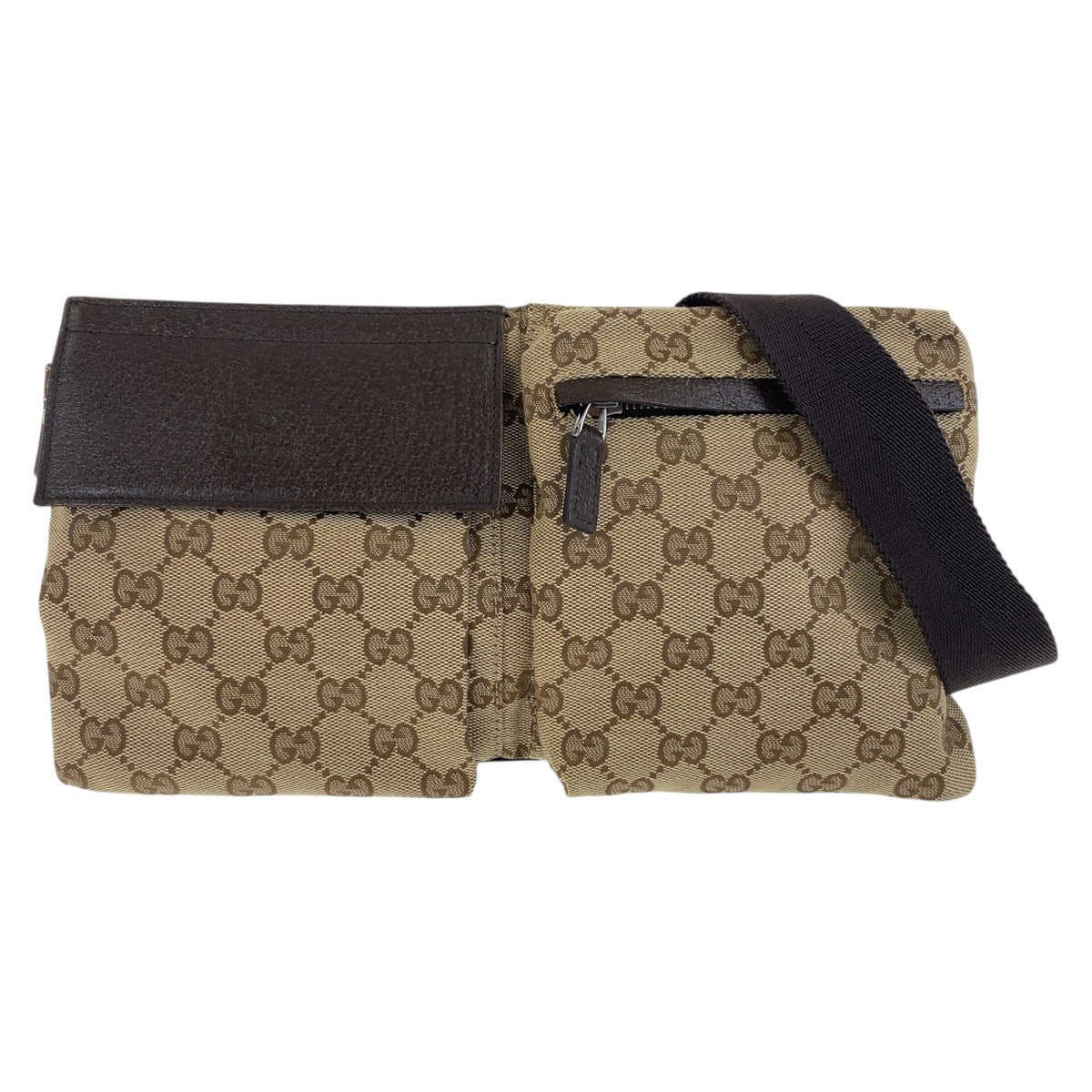 Gucci Sling GG SilverMetal Canvas Brown Beige Handbag