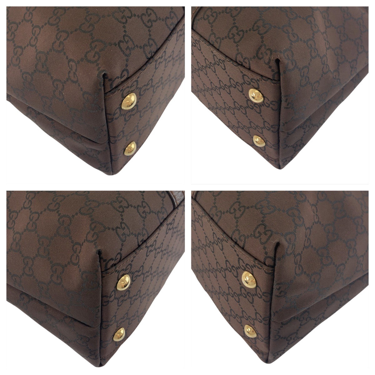 Gucci Metal GG pattern Nylon Brown Gold Tote Bag