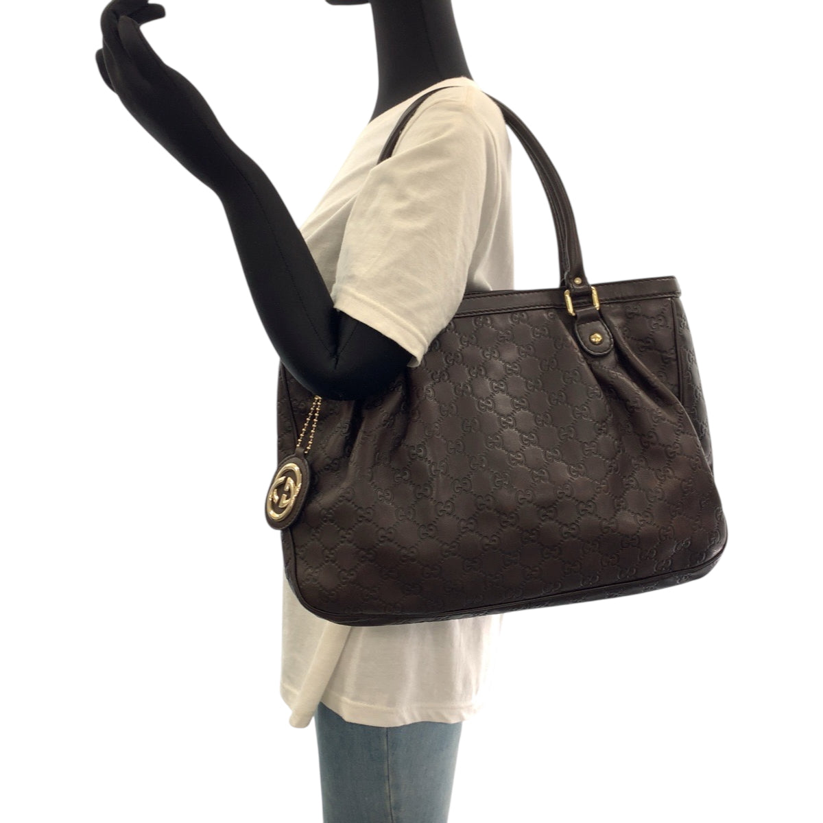 Gucci Dark Metal Guccisima Sukey Leather Brown Gold Shoulder Bag