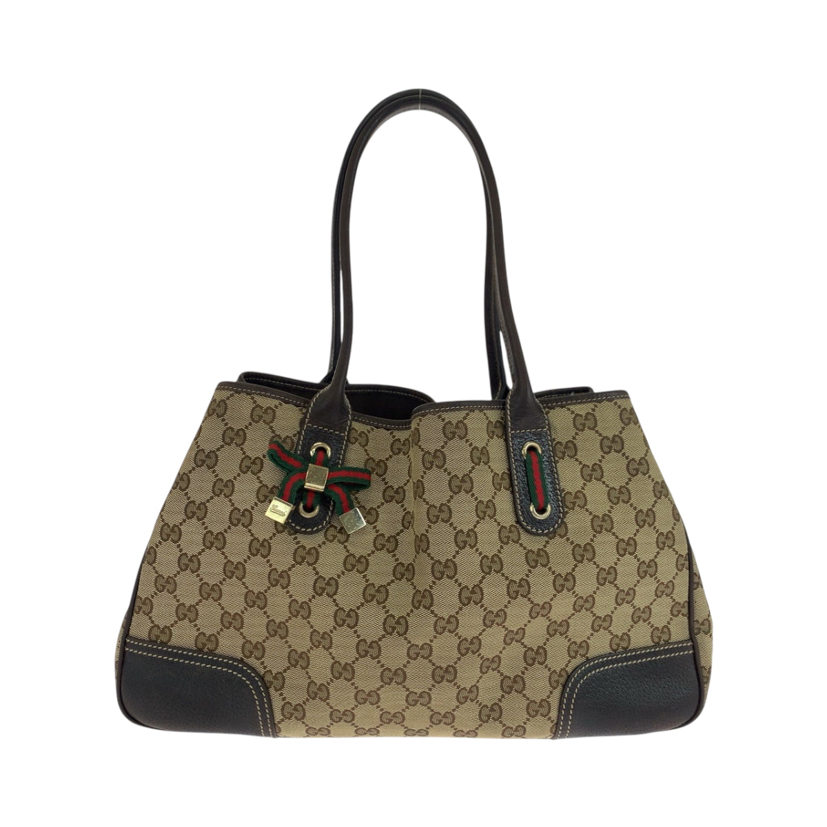 Gucci GG Metal Sherry Line Princess Canvas Brown Beige Gold Shoulder Bag