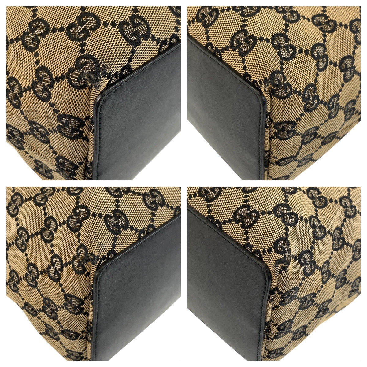 Gucci 002 GG , Gold Metal Leather Canvas Black Beige Shoulder Bag