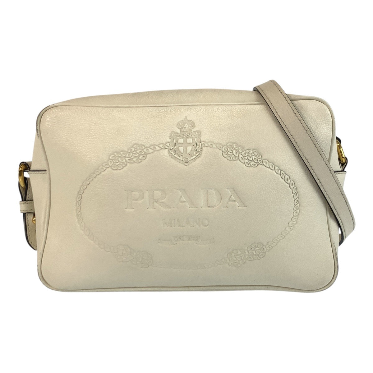 Shoulder Bag Goldmetal Logo Embossed Leather White