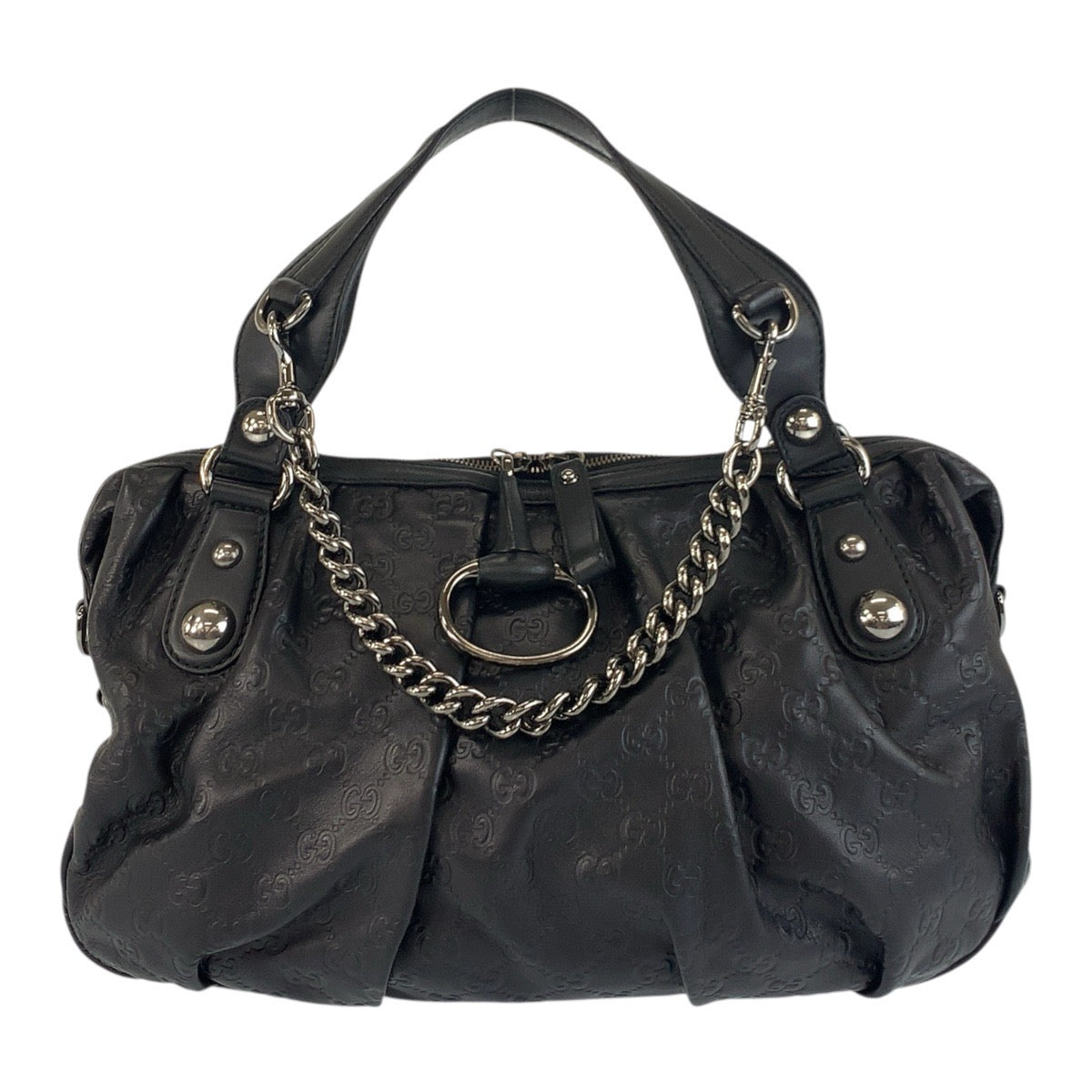 Gucci SilverMetal Horsebit Guccissima Leather Black Shoulder Bag