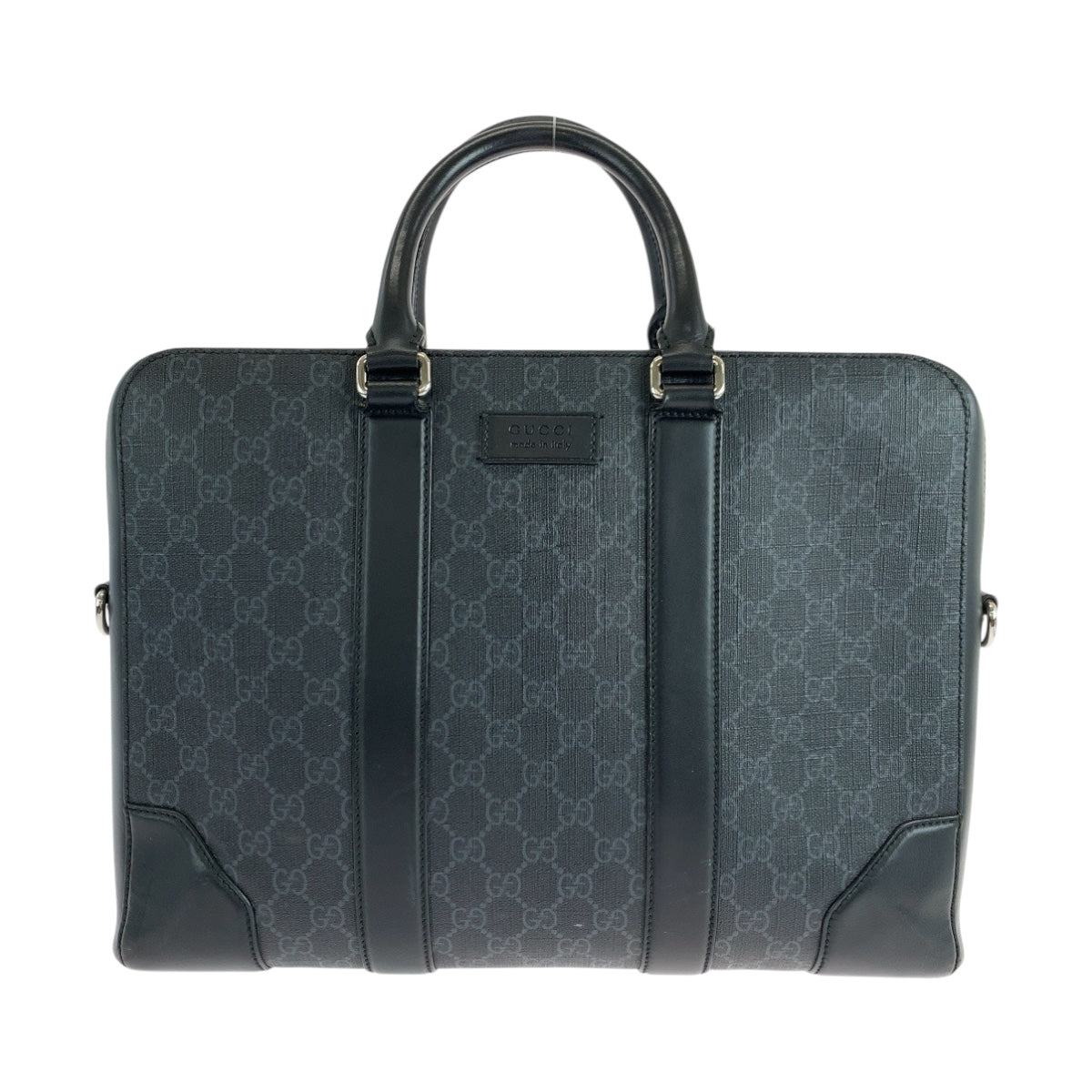 Gucci Business GG Supreme SilverMetal Canvas Black Handbag