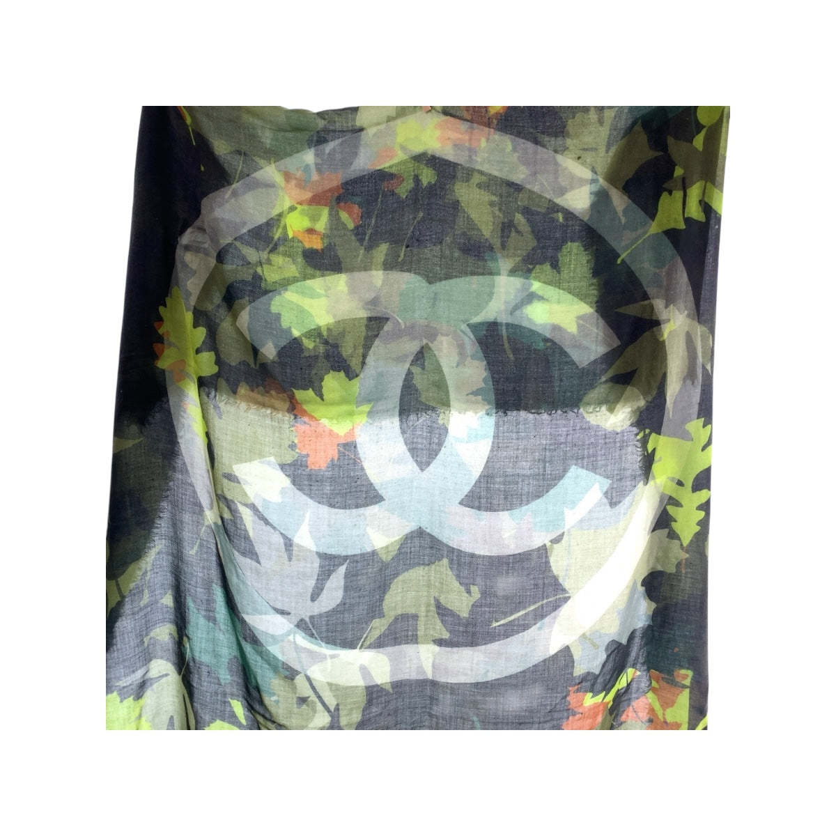 Chanel scarf cashmere Camouflage COCO Mark Multicolor Green
