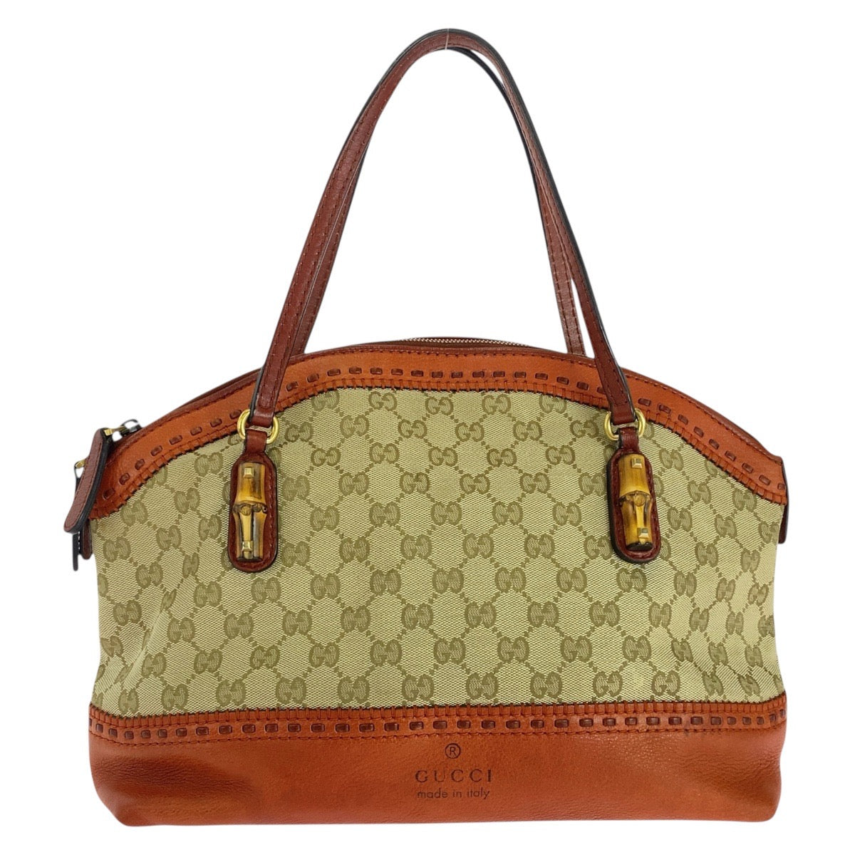 Gucci GG , Orange Metal Bamboo Leather Canvas Beige Gold Shoulder Bag