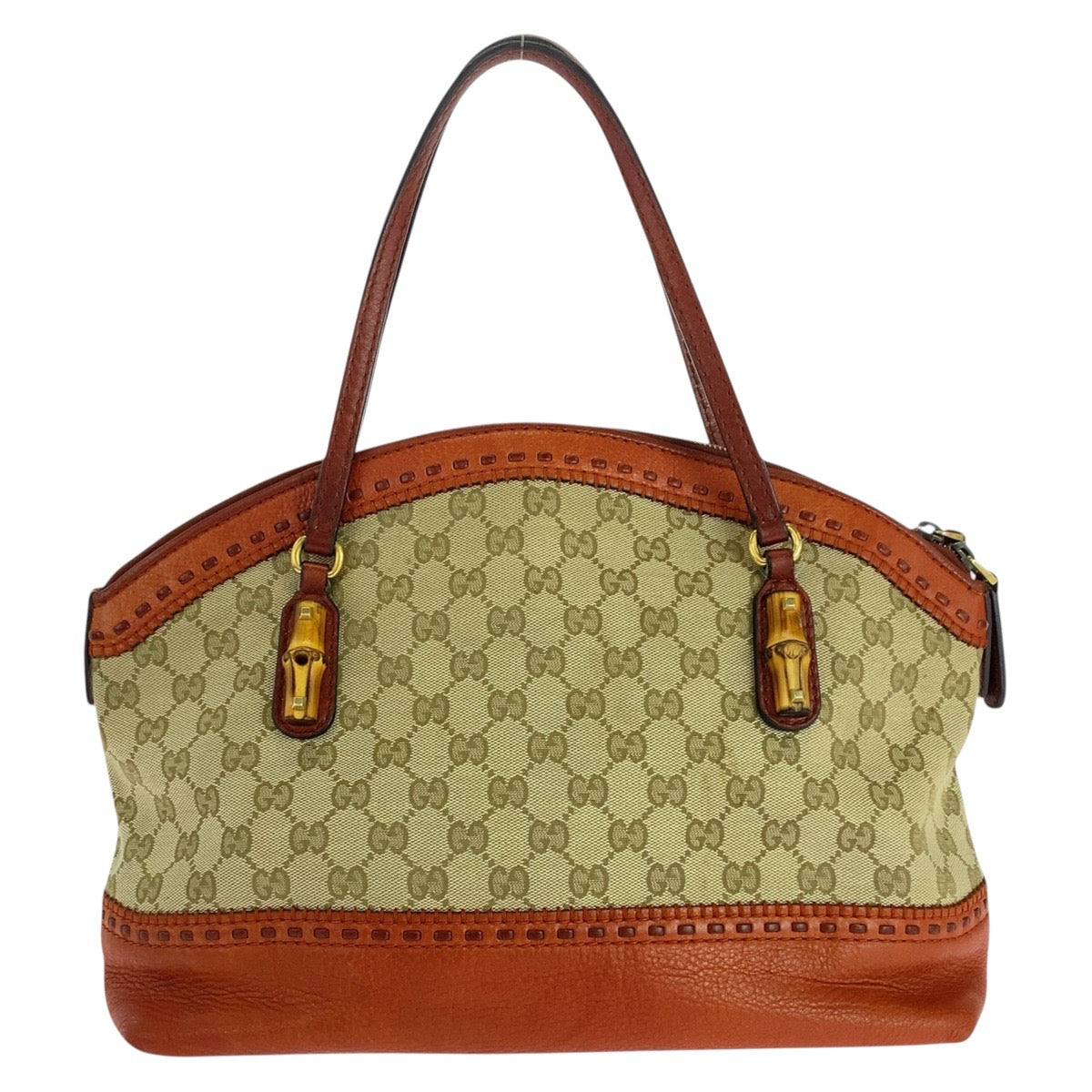 Gucci GG , Orange Metal Bamboo Leather Canvas Beige Gold Shoulder Bag